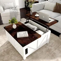 Farmhouse Lift Top Coffee Table with Storage, Wood Square Center Table with Charging Station&USB Ports 1
