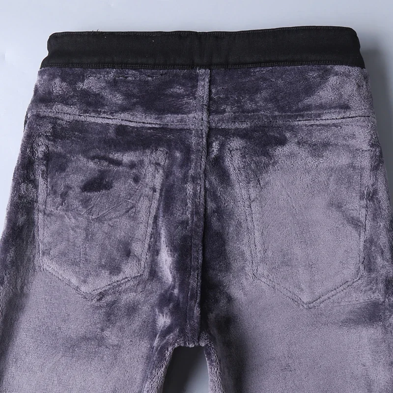 2025 Winter New Style Men's Black Straight Thick Jeans Fashionable Business Velvet Warm Denim Pants Fleece Hot Casual Pants 6