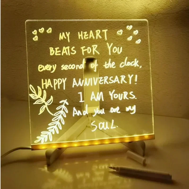 맞춤형 LED 램프 아크릴 메시지 메모 보드, 지울 수 있는 USB 어린이 그림 보드, 침실 야간 조명, 생일 어린이 선물