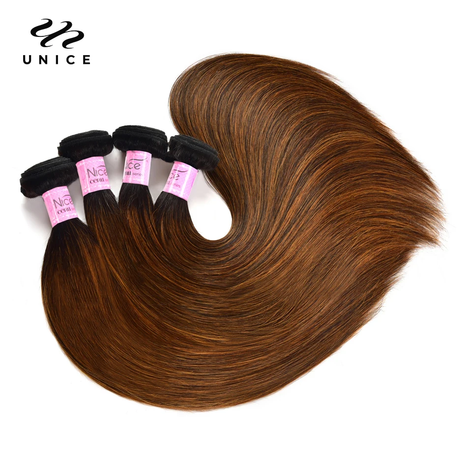 UNice Hair Brown Balayage Straight Human Hair Bundles 1/3/4 PCS Deal Highlight Color Bundles 100% Human Hair Sew In Weave 5