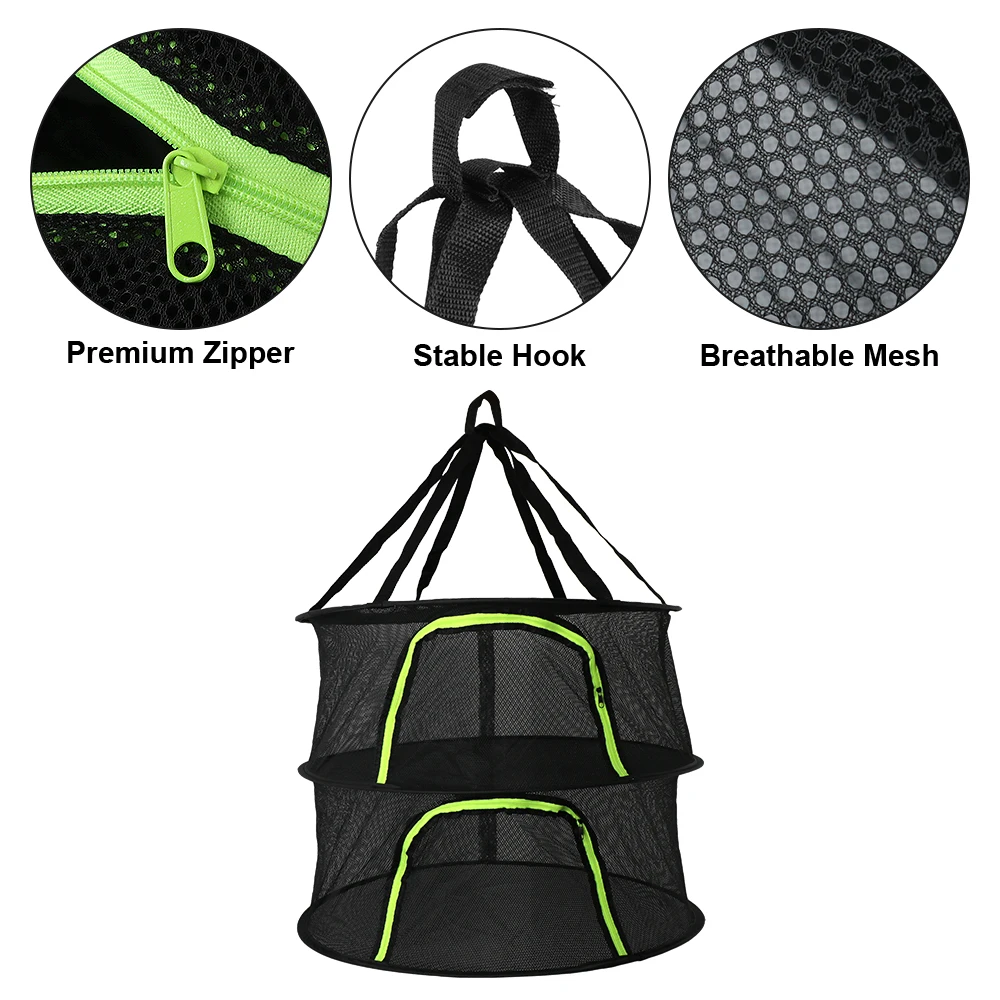 Hanging Basket Folding Rack For Vegetable Flowers Buds Plants Organizer Mesh Dryer Bag With Zipper Herbs Drying Net 2 Layers 3