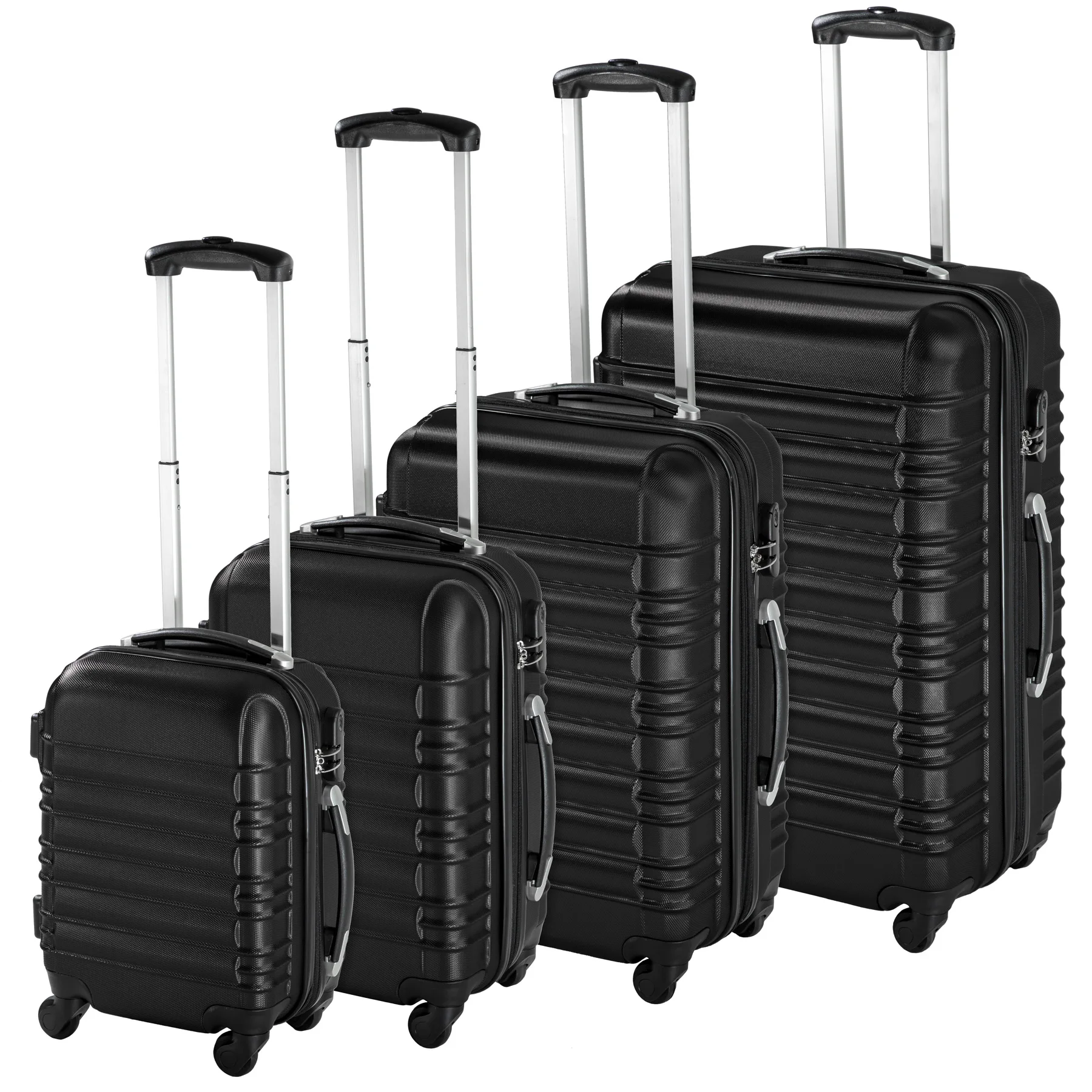 Tectake Conjunto de 4 maletas de ABS negro - maletas de viaje ultraligeras,  pack de maletas trolley con asas laterales, set de maletas elegantes con  ruedas, equipaje con asas telescópicas, equipaje para