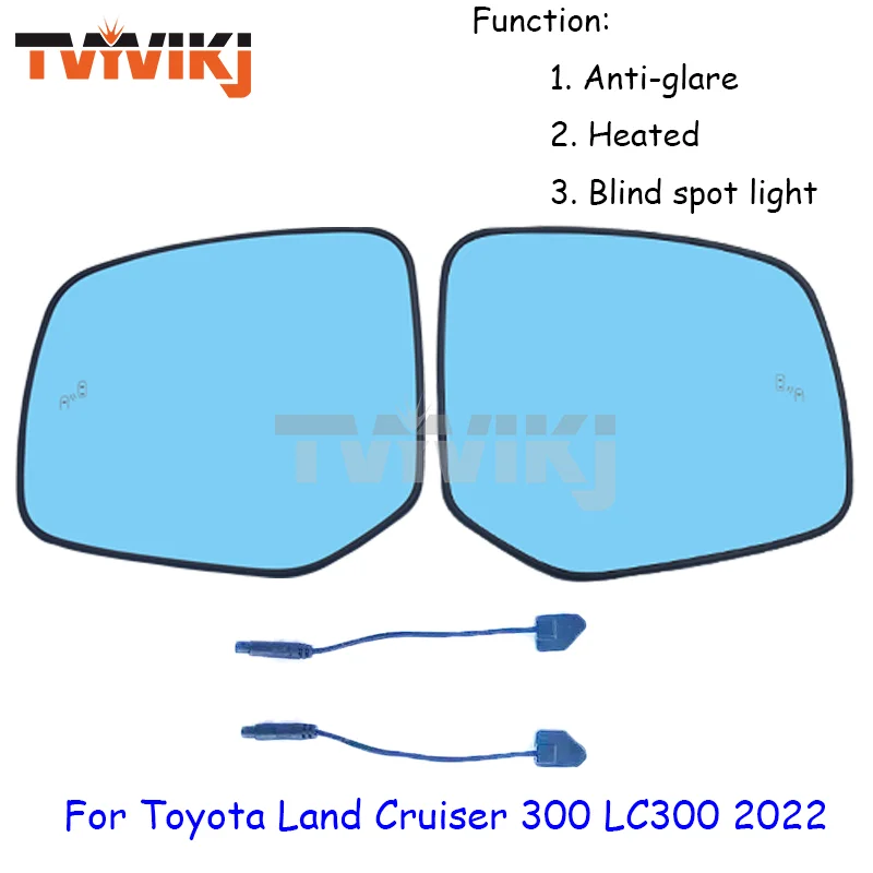 

1 пара боковых зеркал заднего вида, синие стеклянные линзы светильник кой слепой зоны для Toyota Land Cruiser 300 LC300 2022, антибликовые автомобильные зеркала