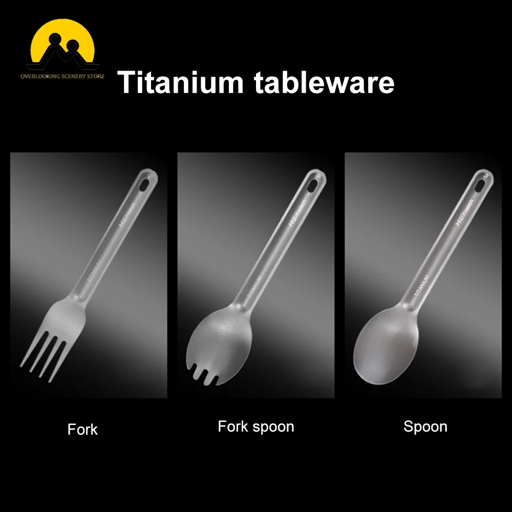Titanium Tableware Ultralight Metal Long Handle Spoon Fork Camping Cutlery