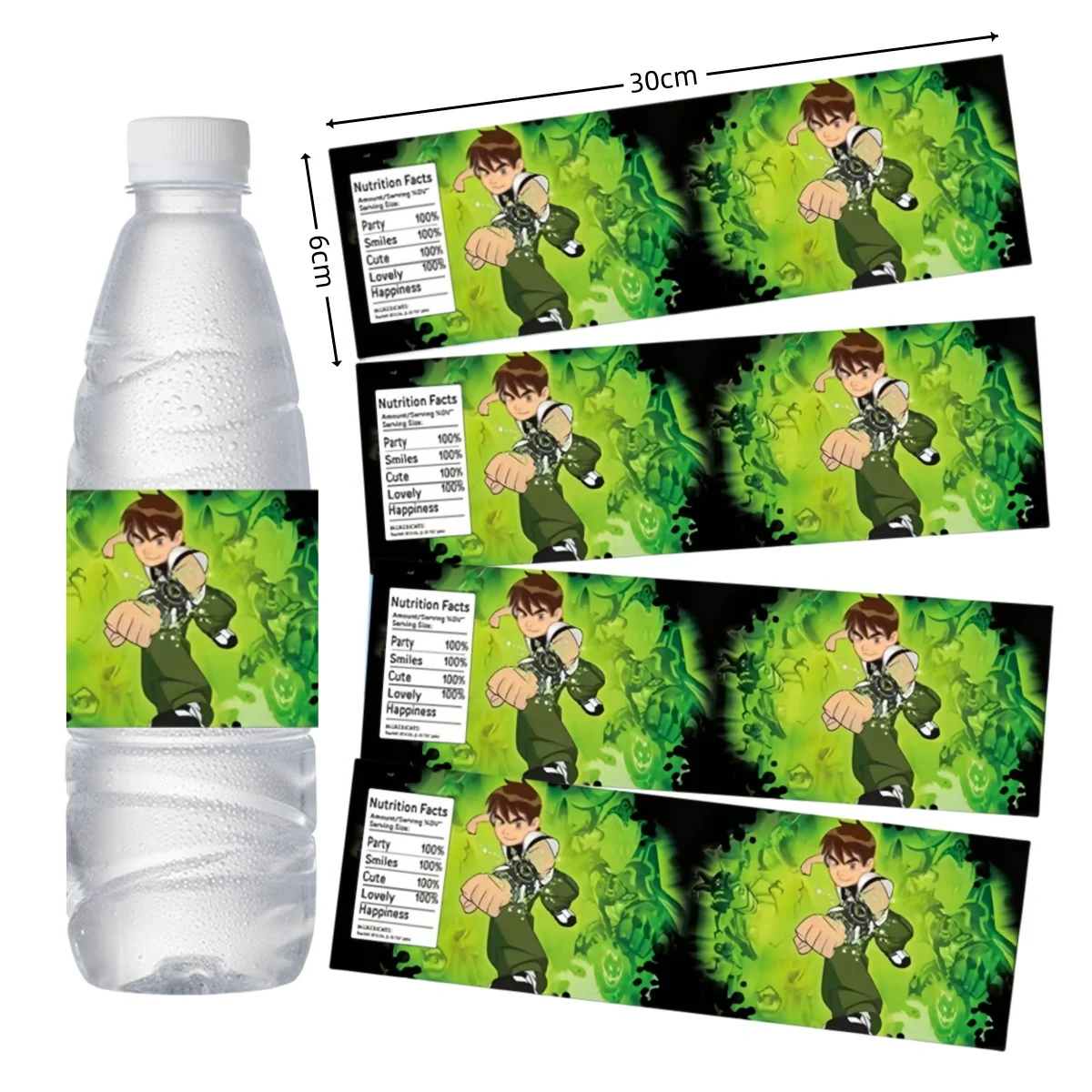 thumbnail image 1 of 10/20/30 piezas de pegatinas de Ben 10, etiquetas para botellas de agua, decoración de cumpleaños, vasos de jugo, pegatinas impermeables, regalos para niños, recuerdos de fiesta, suministros de bricol, 1 of 5
