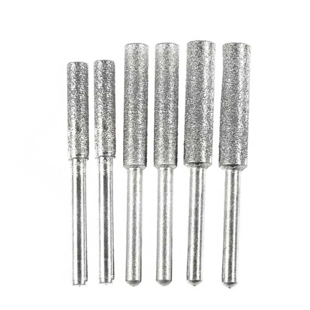 

6Pcs Grinding Head Cylindrical Burring Bit Diamond Coated 4/4.8/5mm Chainsaw Sharpener Stone File Jade Glass Carving Polishing