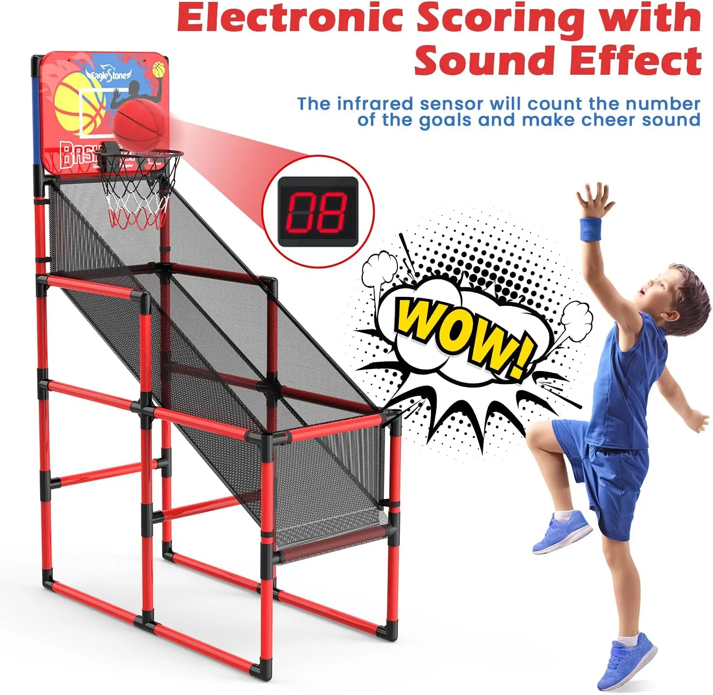 Kids Basketball Arcade: Electronic Score, 4 Balls, Indoor/Outdoor Game for Ages 3-12 6
