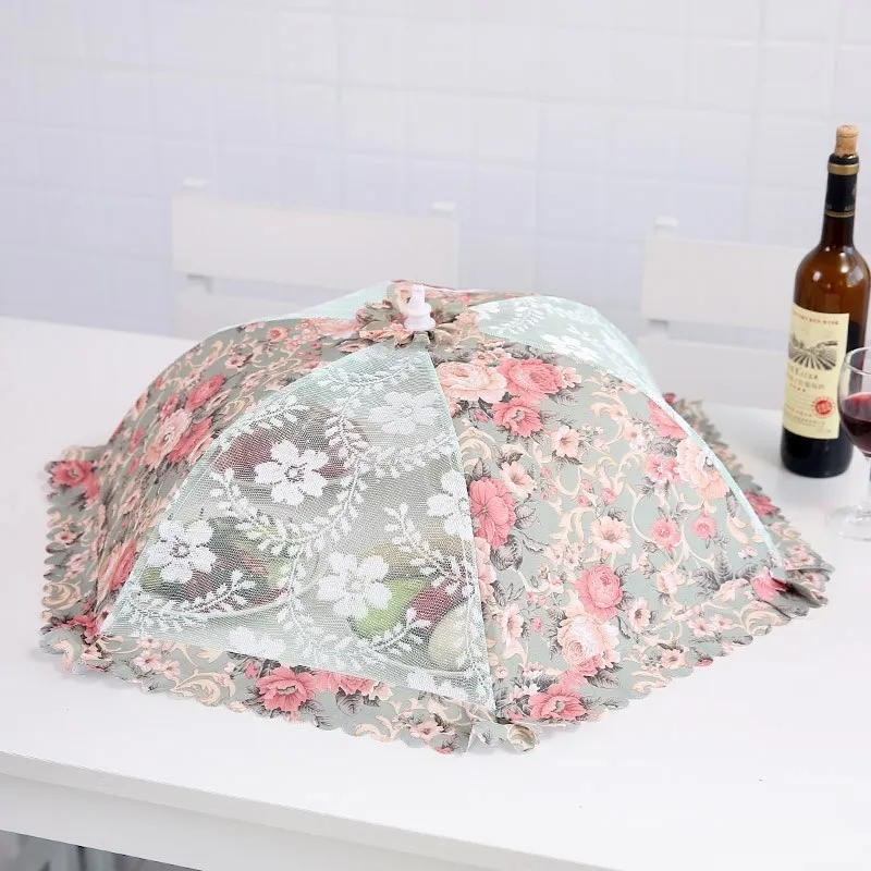 

Dustproof Mesh Food Cover Umbrella Shape Fly Proof Stain Proof Table Cover Lace Mesh Folding Vegetable Cover Kitchen Gadgets