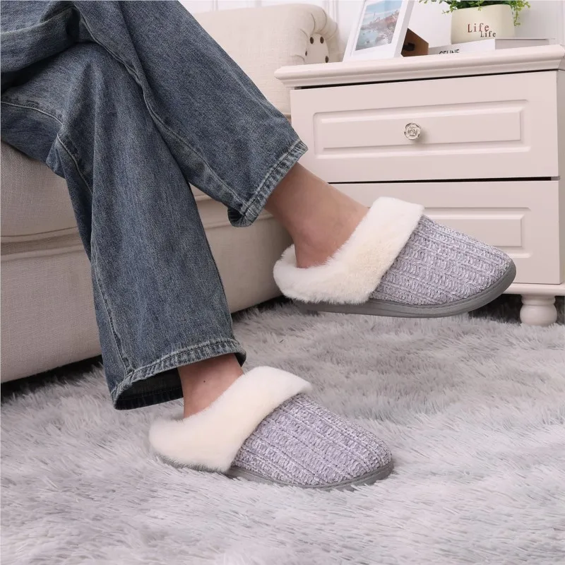 Warm Wool Like Knit Women Slippers with Memory Foam