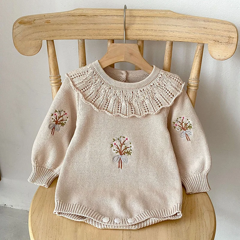 Autumn Baby Girls Fine Knit Bodysuit Jumpsuit