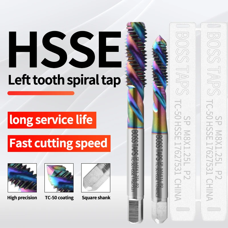 HSSE-M35 JIS Standard Left Hand Spiral Fluted Tap M2 M2.3 M2.5 M2.6 M3 M4 M5 M6 M8 M10 M12 Machine S