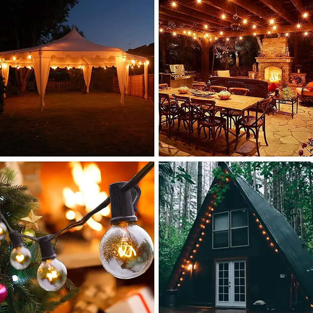 25Ft G40 Globe Bulb String Lights with 25 Glass Vintage Bulb Outdoor Patio Garden Garland Decorative Fairy Christmas lights