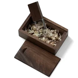 JASTER Crystal Wooden USB Flash Drive - Elegant Wedding Gift Memory Stick - 64GB (Walnut wood with box)
