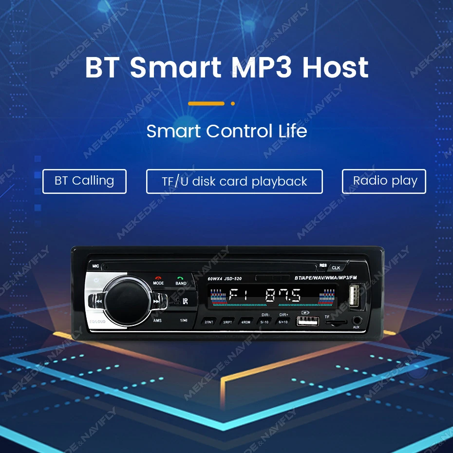 일반 모터용 자동차 멀티미디어 MP3 라디오, 블루투스 오디오 스테레오 라디오, TF AUX USB 포트 충전 지원, 1DIN