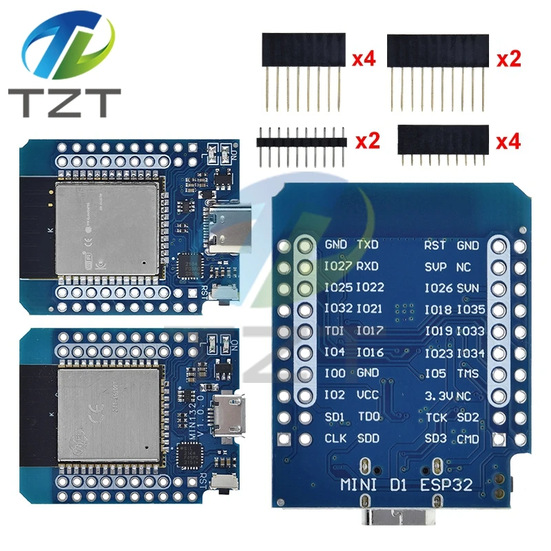 DIYTZT 1/3 Stück Für Wemos Mini D1 ESP8266 ESP32 ESP-32S WIFI Bluetooth CP2104 Entwicklungsboard-Modul für Arduino mit Pins