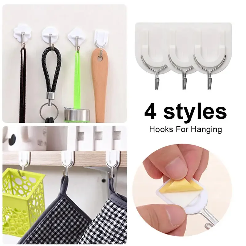 10PCS White Plastic Self-adhesive Hook Kitchen Bathroom Door Wall Multifunctional Key Storage Shower Curtain Hook self adhesive hooks multifunctional hooks kitchen hook self adhesive wall hooks heavy duty hooks bathroom organizer home storage accessories
