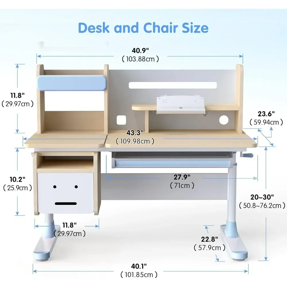 Bookshelf Hutch Multi Function with Chair Drafting Table Computer Station Built-in  Wood Adjustable Height Kids Study Desk 2