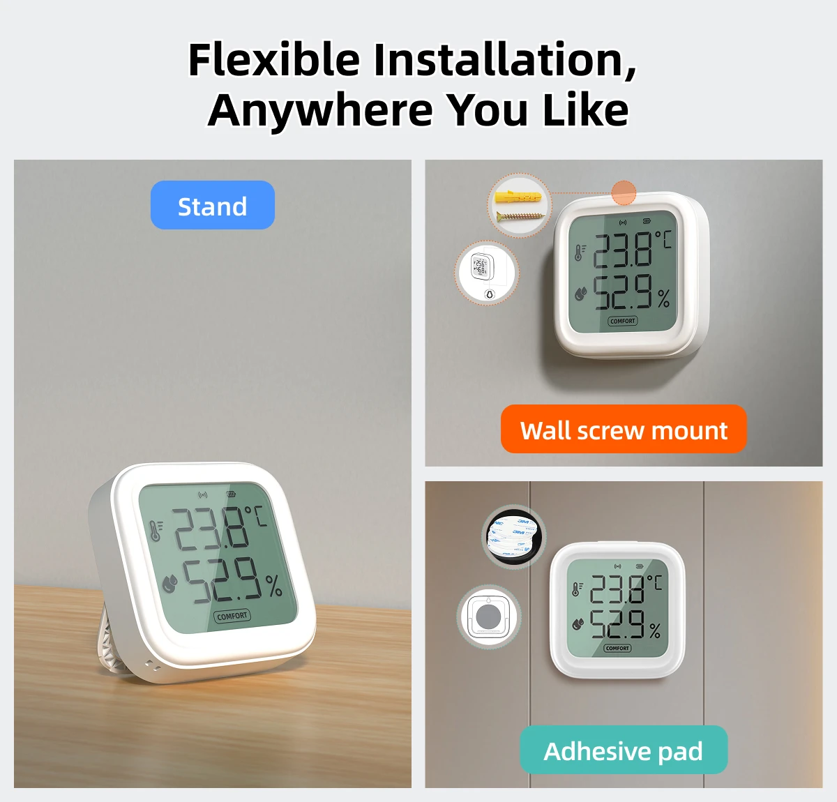 Tuya smart home bluetooth Wireless temperature humidity sensor LCD display therm