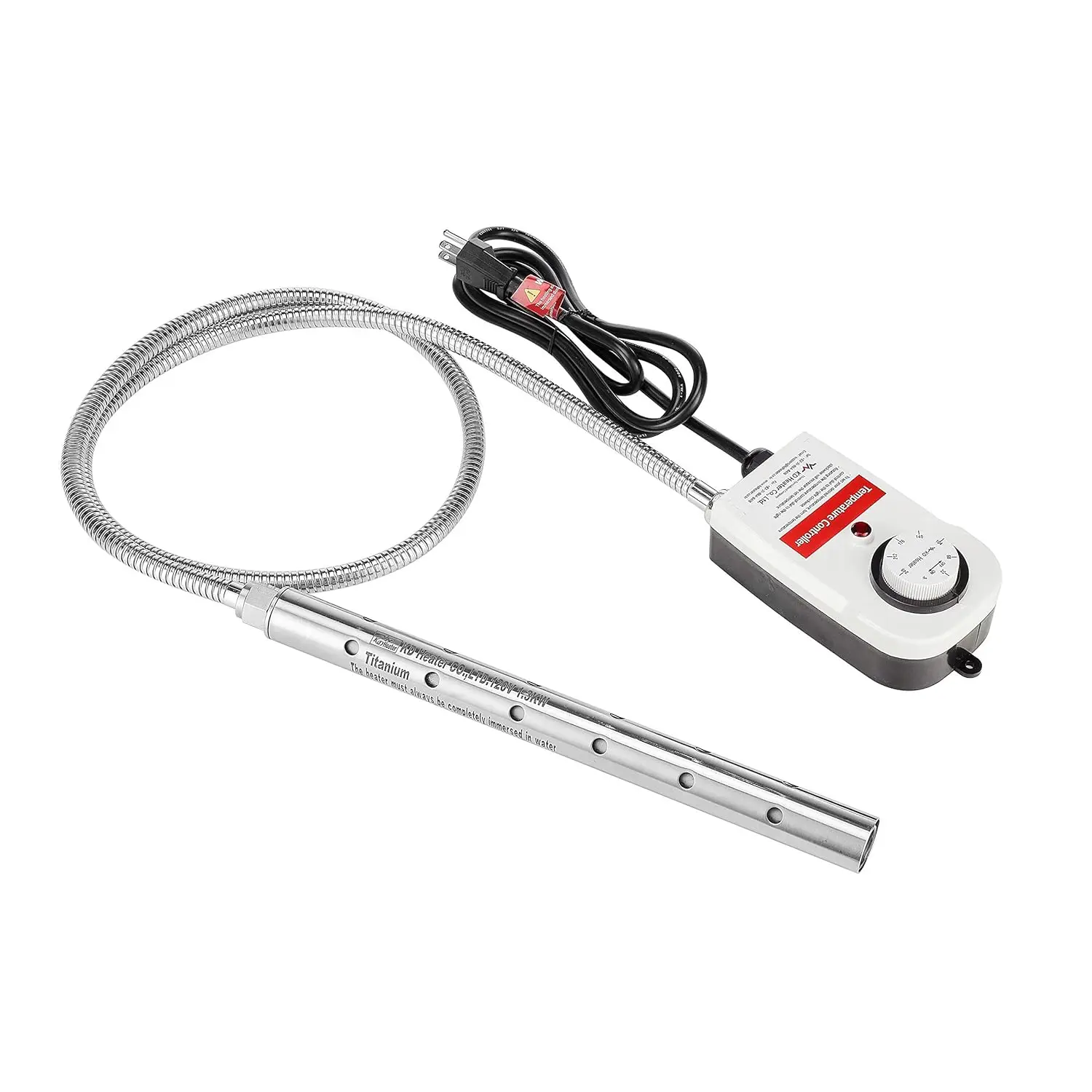 1300W Titanium Fully Submersible Portable Electric Immersion Water Heater 100% Waterproof Built-in Thermostat Auto Shutoff