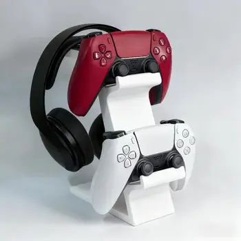 Supporto per Controller 3-in-1 da Scrivania con Porta Cuffie e Organizzatore per Console di Gioco per Stanza dei Gamer