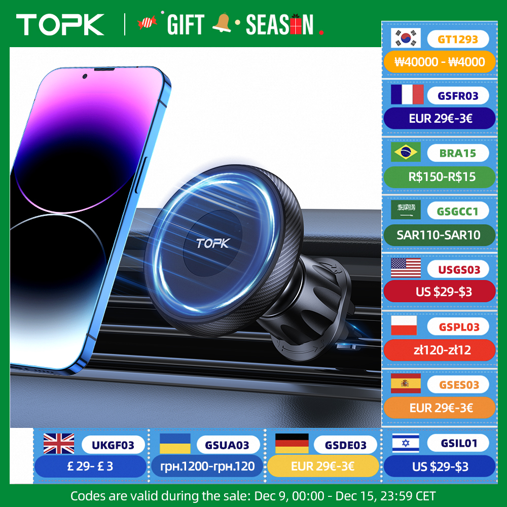 TOPK Magnetic Car Phone Holder Air Vent Car Phone Stand For Magsafe iPhone 15 14 13 ProMax Xiaomi Samsung Strong Magnet Holder