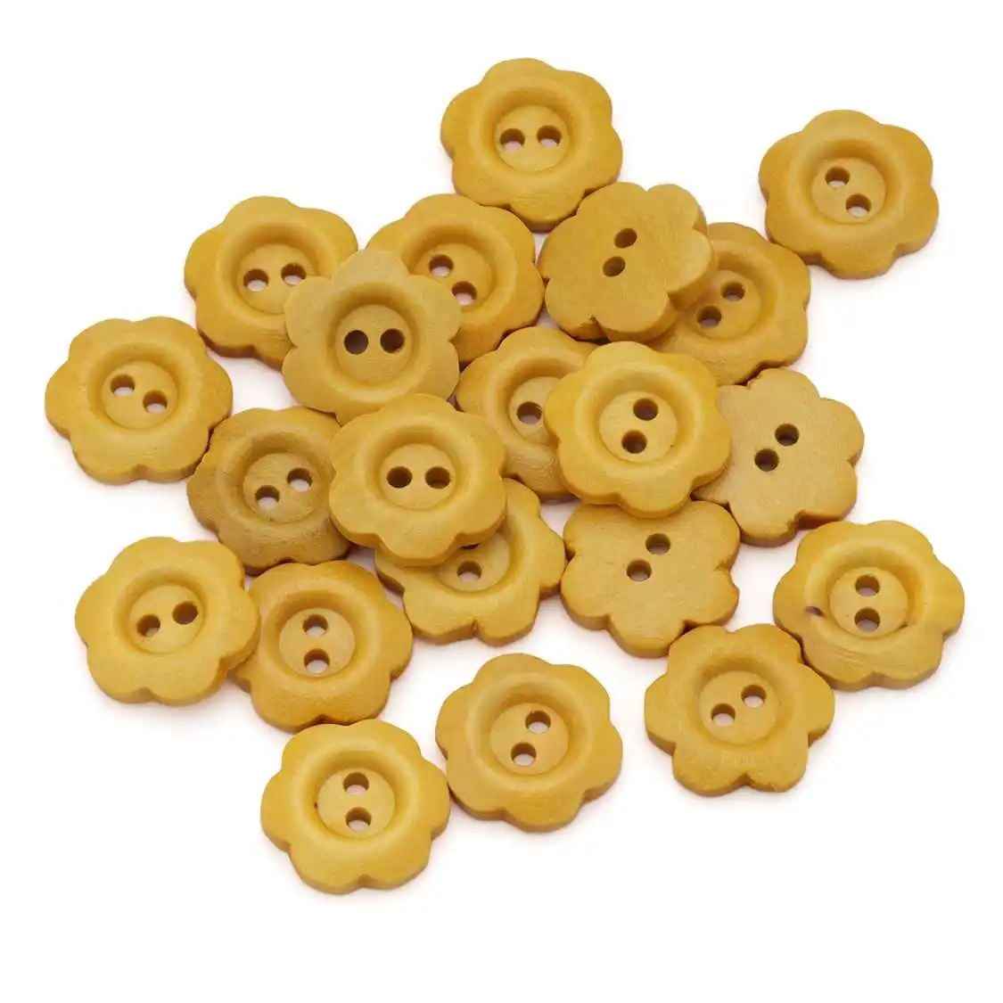 노란색 매화 디자인 2홀 천연 나무 단추 DIY 공예 의류 재킷 가디건 12-30mm 빈티지 스타일