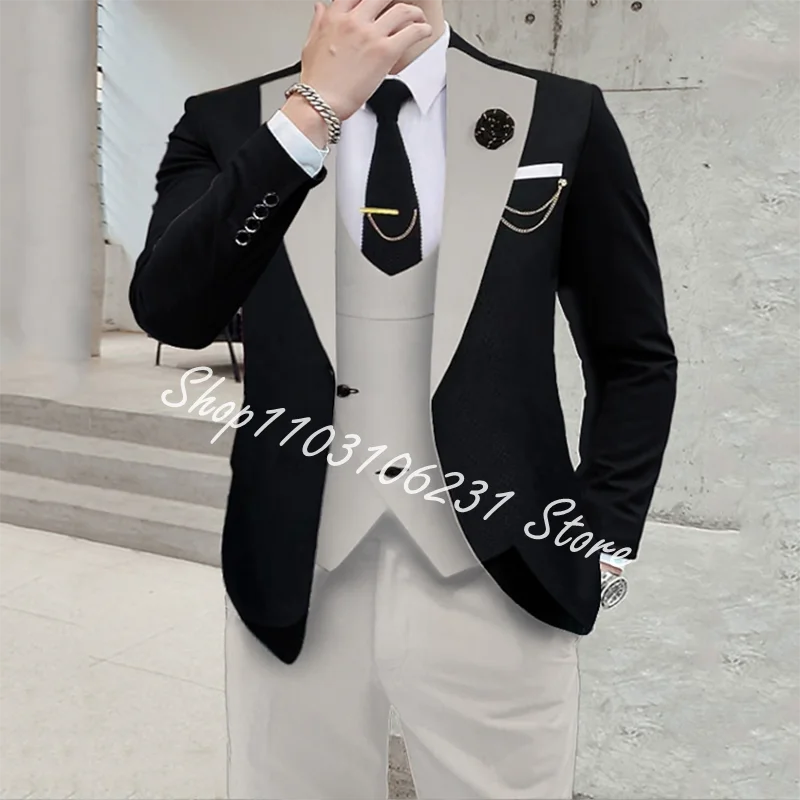 New Men's Suit Slim Fit Groom Best Men Suits Wear Blazer Vest Pants Casual Groomsmen Wedding Party Tuxedos Trajes De Hombre