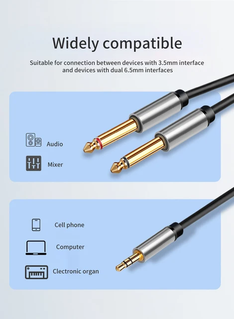 Cavo Audio 6 Piedi - Da Jack 3.5mm Stereo Maschio A Doppio Jack 1 4 Quot 6 35mm Mono - Foto 5