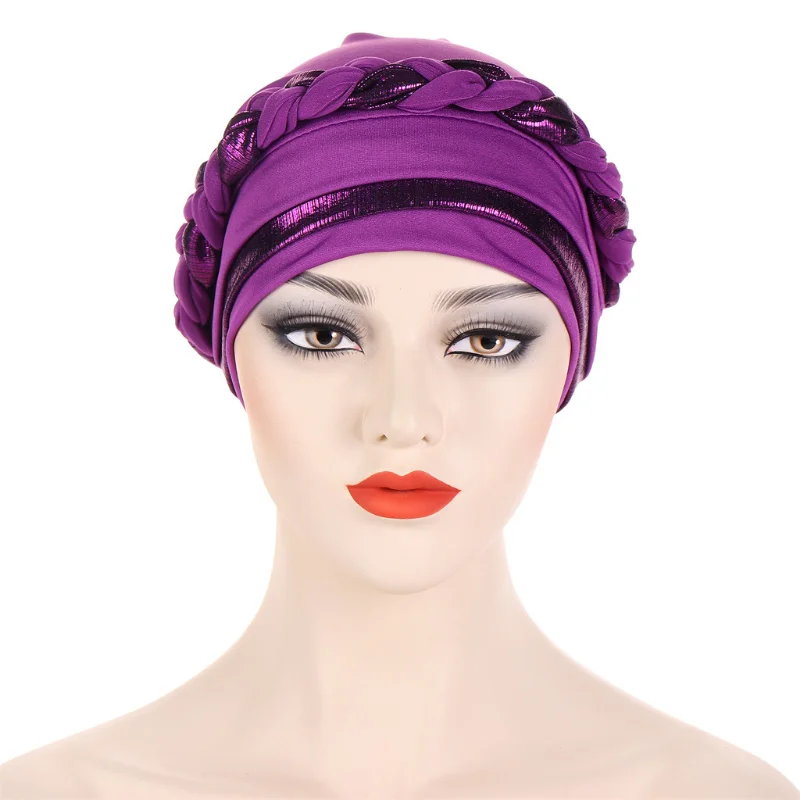 KepaHoo Muslim Women Braid Turban Cap Islamic Head Wraps Pre-Tied Hijab Bonnet Femme Musulman Stretchy Hair Cover Indian Hat 4