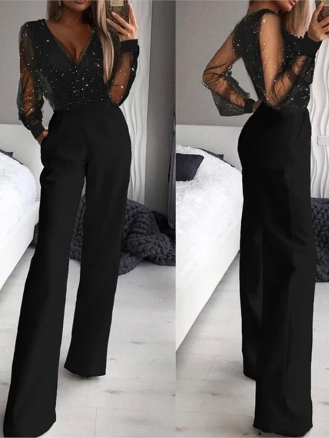 Summer Sexy Black Jumpsuits Women Elegant Office Ladies Rompers Fashion  Streetwear Casual Wide Leg Pants Evening Party - AliExpress