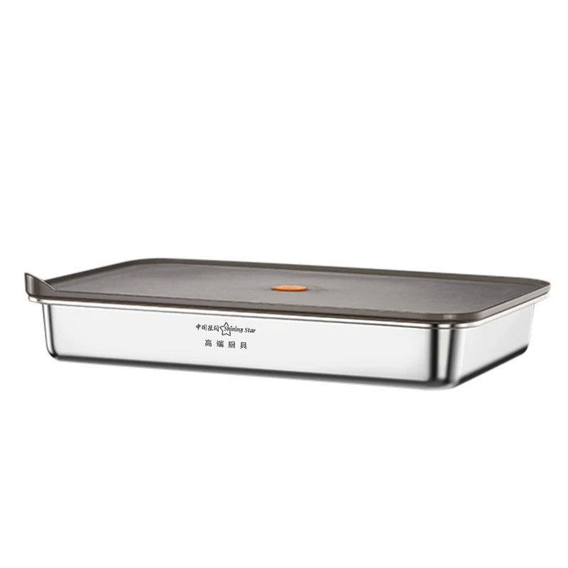LFGB Certificated 304 Stainless Steel Preservation Tray Air Out Slight Vaccum Fresh Keep Food Box Well Sealed 2600ml Case