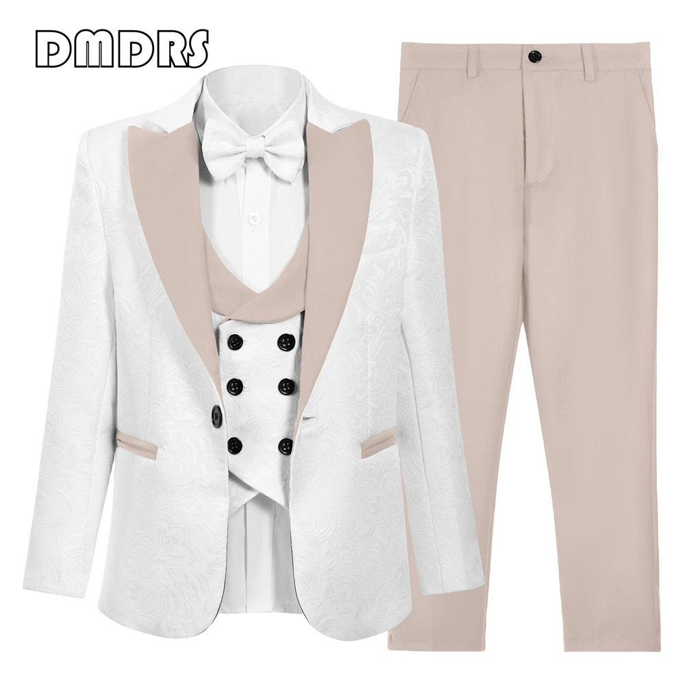 Jacquard Men's Formal Suit Set, 3 Pieces Suits For Men, Groom Best Man Tuxedo Dress Wear Jacket Pants Best Plus Size