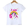 1-8th Rainbow Unicorn Birthday Number Print Girls T-Shirt Cute Kids Tshirt For Kids Birthday Party Clothing Baby T Shirt Tops 4