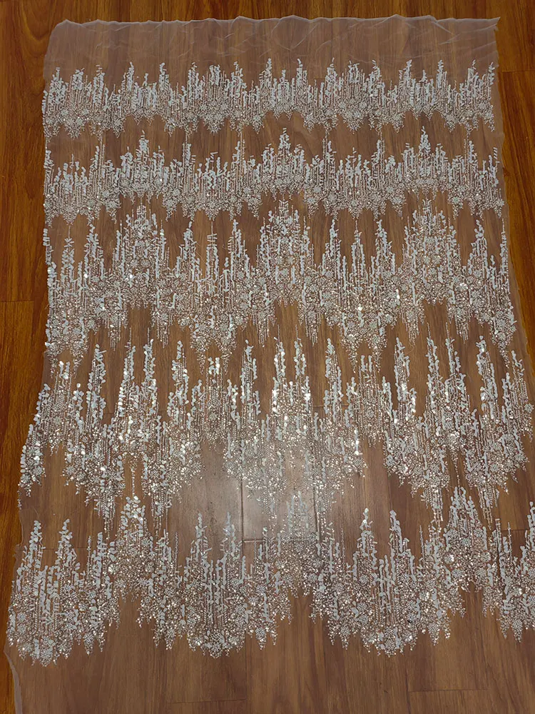 

1 ярд Белые Блестки Бисероплетение Африканское кружево ткань 2023 высокое качество кружево свадебное платье ткань