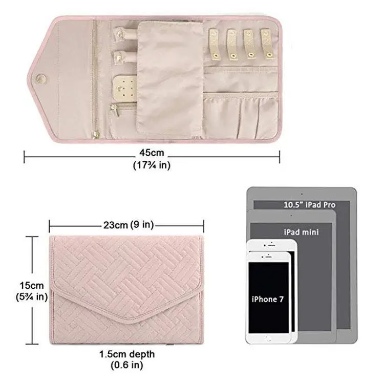 Trousse à Bijoux De Voyage En Velours - Organisateur Avec Fermeture éclair - Pour Colliers, Bagues, Bracelets - Format Compact 11x13.5x3 Cm