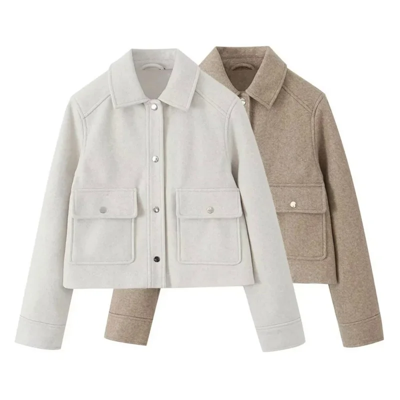 

2023 autumn new women's casual polo collar long sleeve texture fashion versatile jacket coat