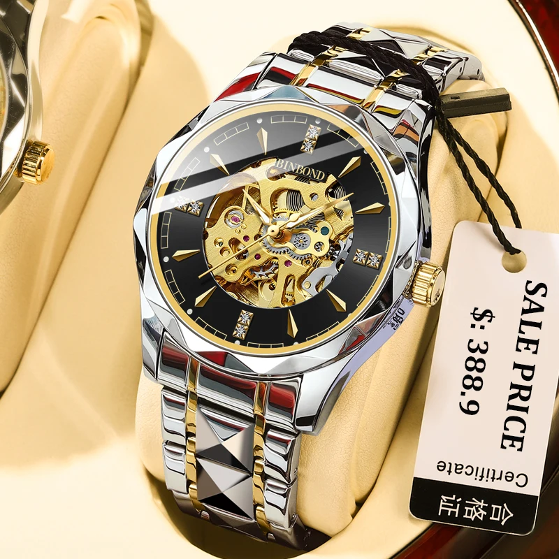 

2023 New Tourbillon Mechanical Watch for Men Automatic Steel Strap Skeleton Mens Watches Top Brand Luxury Reloj Hombre