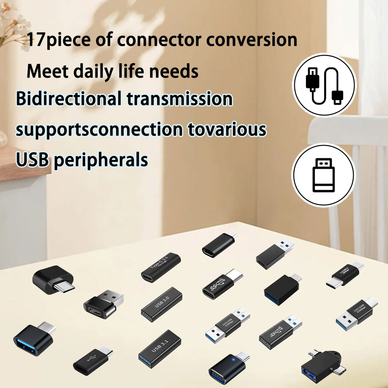 새로운 17개 USB-C-USB 3.0, USB-마이크로-B, 암-수 어댑터 스마트폰 안드로이드 폰 태블릿용 OTG 전원 모드