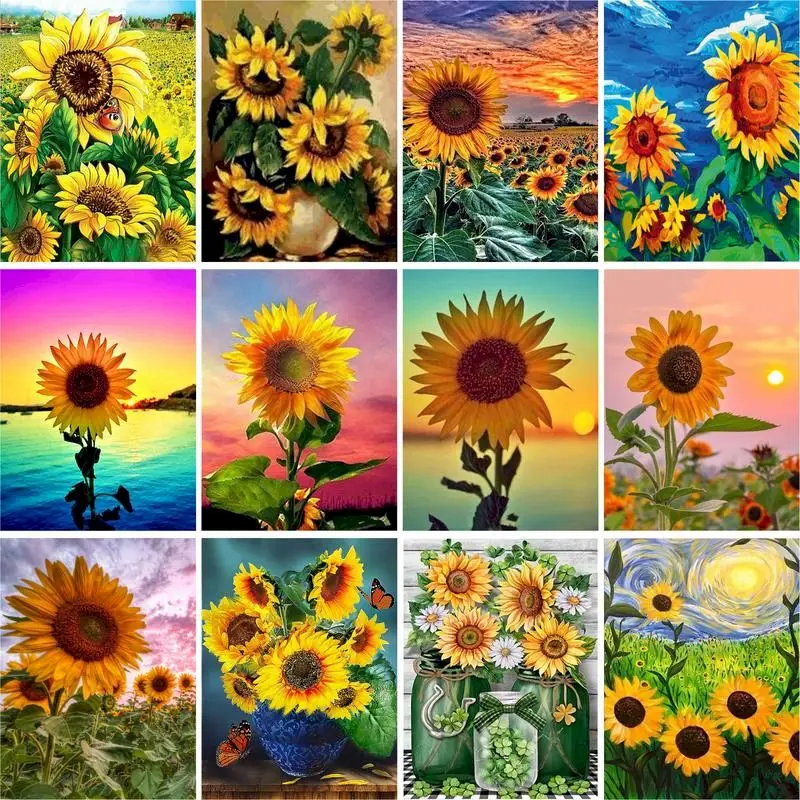 GATYZTORY DIY Frame Painting By Number Kits Summer Sunflower Picture By