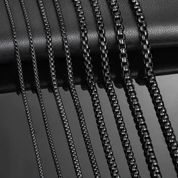 Sleek Black Stainless Steel Box Link Chain Necklace - Unisex Jewelry Gift - 50cm (3.5MM Black)