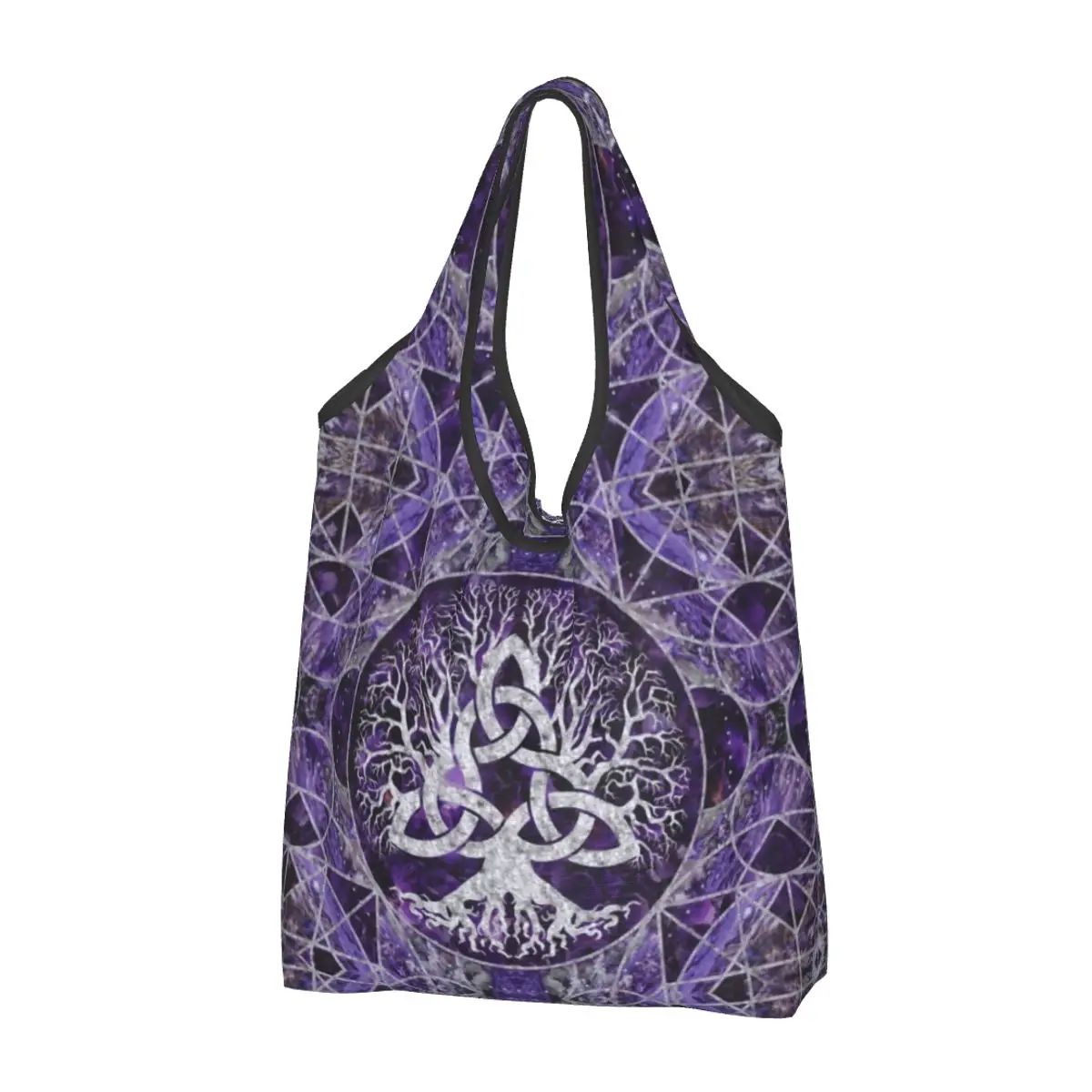 

Reusable Tree Of Life With Triquetra Amethyst Shopping Bag Women Tote Bag Portable Vikings Groceries Shopper Bags