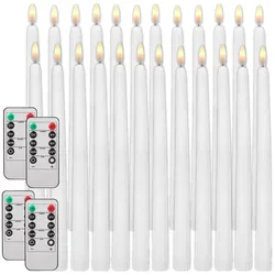 Flameless Flickering Taper Candles with Remote Control Timer and Dimmer, Battery - Operated Candlesticks for Holiday and Event Décor (24Pc white Remote)