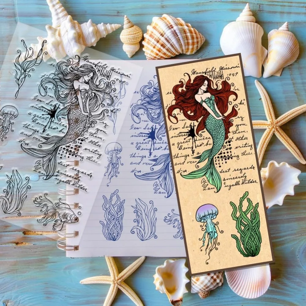 Mermaid clear stamps for card making jellyfish fish coral rubber stamps under the sea cards scrapbooking stamp transparent paper clear stamps