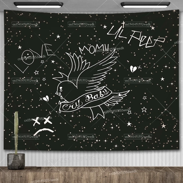 Lil Peep – tapisserie murale suspendue, Look au ciel, couverture artistique, tapisserie de sorcellerie Hippie noire, décor de pièce esthétique 4