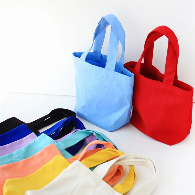 

Solid Color Canvas Bag Women Men Shoulder Bags Foldable Picnic Pouch Small Tote Black Shopper Large Capacity Student Lunch Box