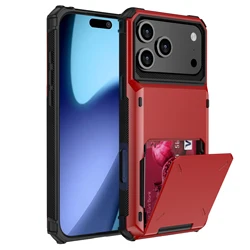 Heavy Duty Wallet Case with Hidden Flip Slot and Card Holder Compartments - iPhone 15 Pro (Red)