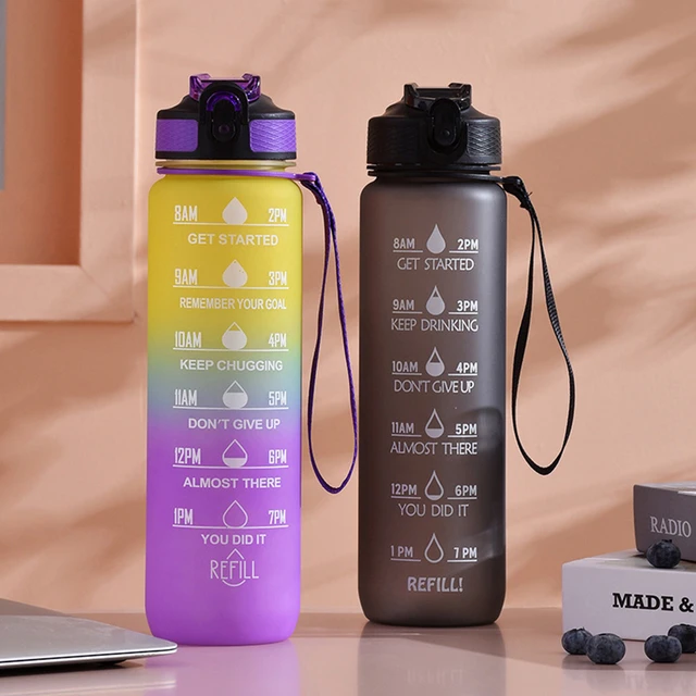 1 litre Motivational Fitness Sport Water Bottle with Straw & Time