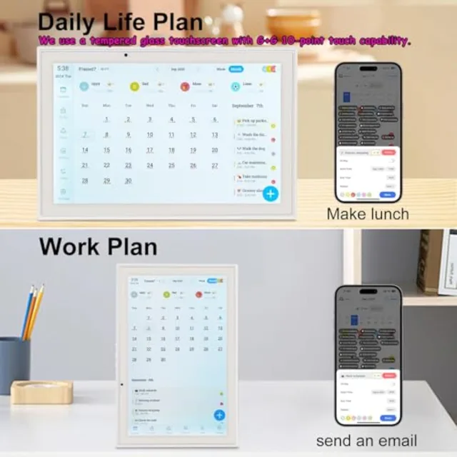 Digital Calendar 10.1'' WiFi Smart Family Calendar, Sync with Google, Apple and Outlook, Touchscreen Interactive Chore Chart an