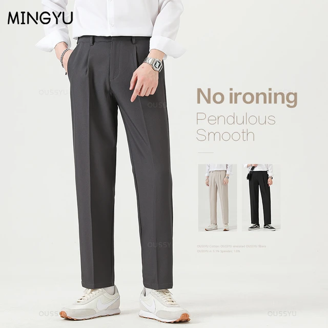 Pleated Formal Suit Pants For Men Ankle Length Summer Slim Fit Korean Dress  Pants Men With Belt Business Trousers Male 2022 - AliExpress