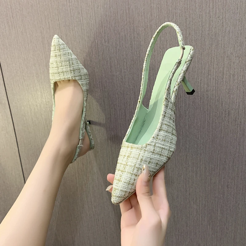Sea Salt Blue Pointed High Heel Sandals for Women Back Hollow Half Headed Single Shoes Fashion Versatile Casual Shoes 2